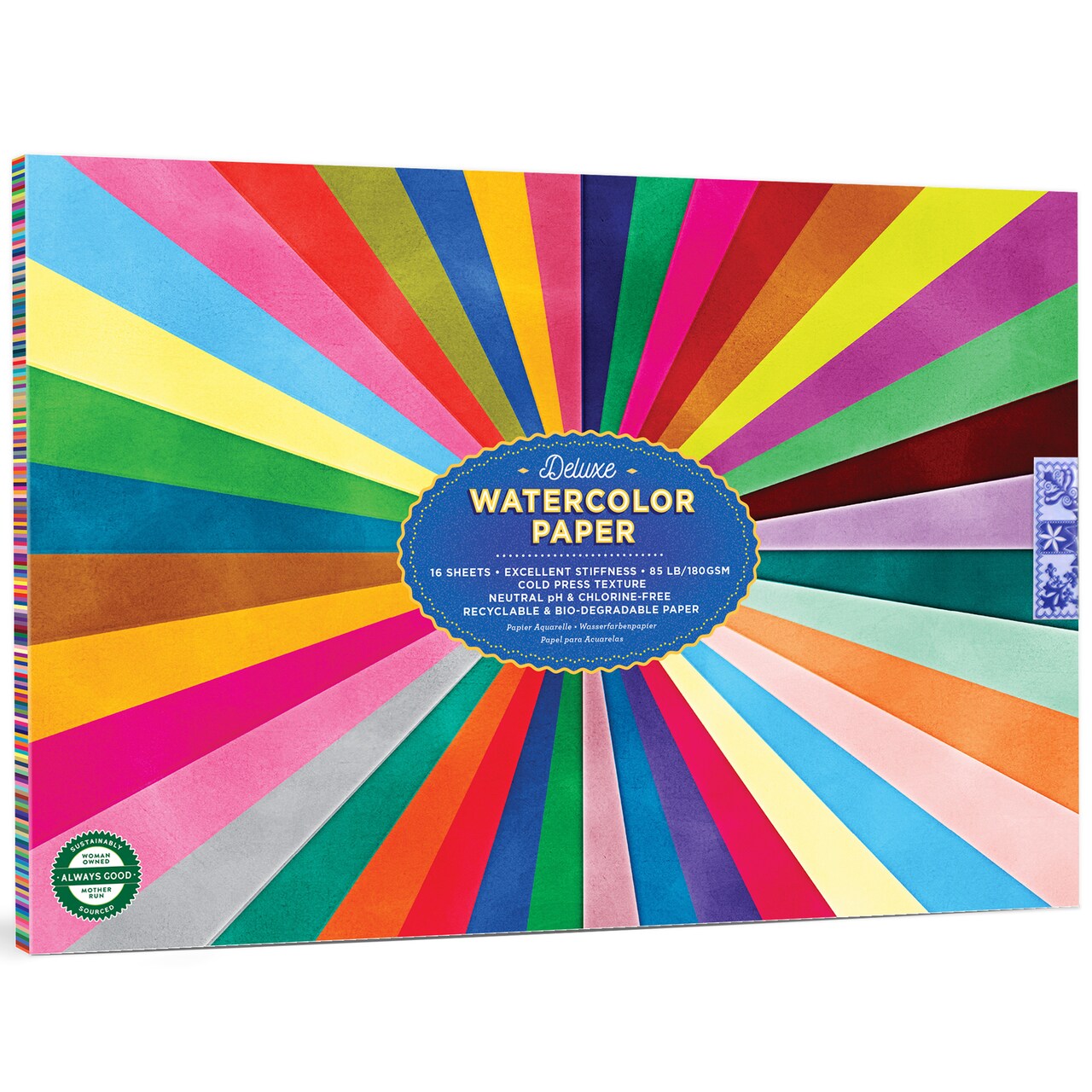 eeBoo: Deluxe Watercolor Paper Pad - Rainbow - 16 Sheets, Artist Quality, 85lb/180gsm, Colorful Cover Art, Eco-Friendly, Drawing & Painting Supplies